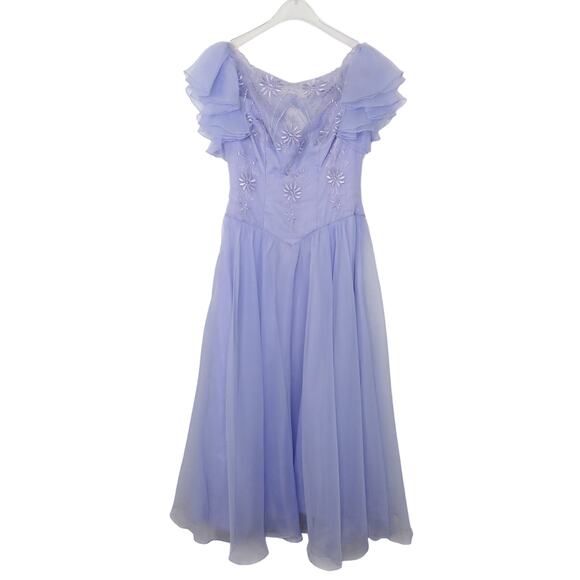 Eve of Milady 1980s Vintage Lavender Purple Union Made Bridesmaid Dress Gown 8 - Picture 7 of 7